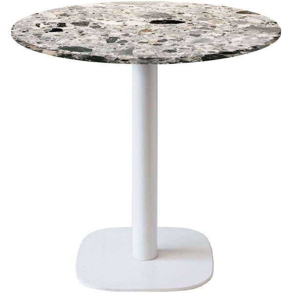 Tavolo Round rotondo base bianco - laminato pietra RestooTab; 75x70 cm (HxØ); Piano tavolo grigio/terazzo, struttura bianco; rotonda