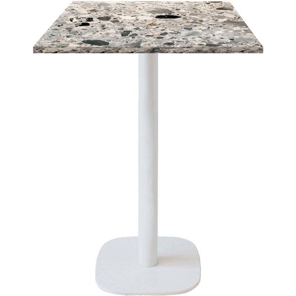 Tavolo alto Round quadrato base bianco quadrato - laminato pietra RestooTab; 60x60x113 cm (LxLxH); Piano tavolo grigio/terazzo, struttura bianco; quadrata
