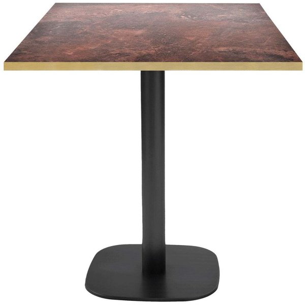 Table Round carrée - chant couleur laiton RestooTab; 70x70x75 cm (LxlxH); Plateau métal effet rouillé, Structure noir; carré(e)