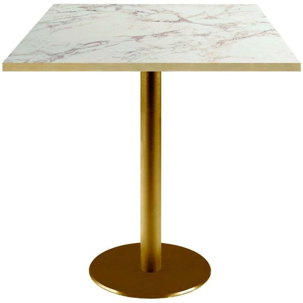 Table Rome carrée pied doré - décors pierres & chants laiton RestooTab; 70x70x75 cm (LxlxH); beige naturel/brun/laiton; carré(e)