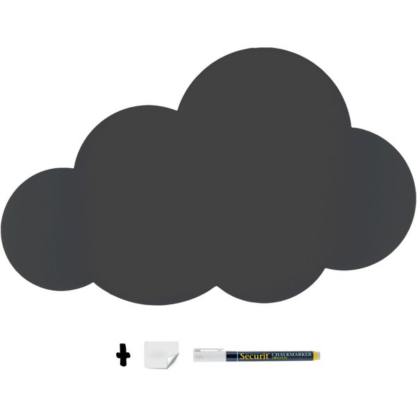 Lavagna da parete - Sagoma Nuvola - Inclusi pennarello a gesso e kit velcro per fissaggio a parete - Fine serie Securit; 49x29.5 cm (LxH); nero