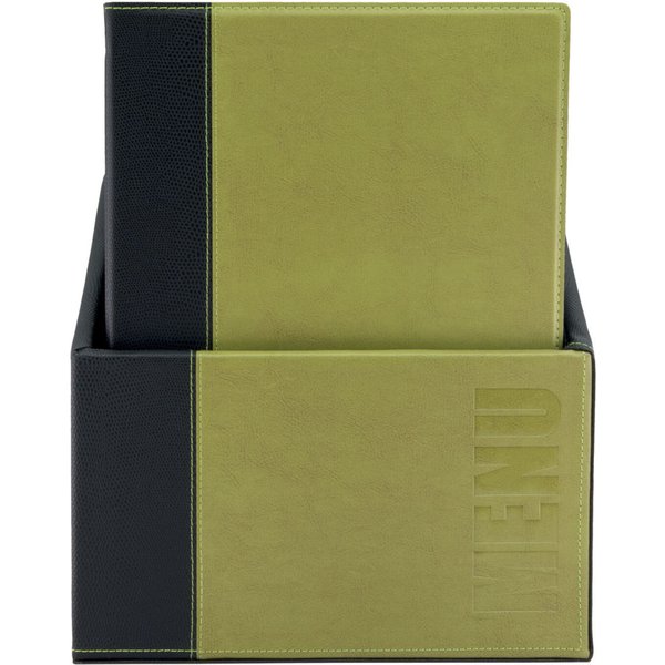 Box con 20 porta-menù A4 Trendy in similpelle – 4 viste Securit; 28x35 cm (LxH); verde