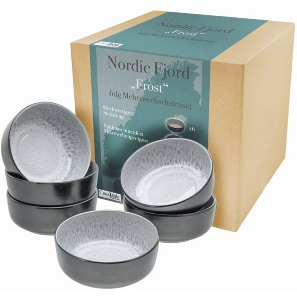 6x CreaTable Nordic Fjord - Set di ciotole da 6 pezzi; 450 ml, 15x6 cm (ØxH); grigio; rotonda; 6 pz. / Pacco