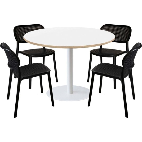 Lot table Rome XL ronde pied blanc et 4 chaises - décor bois ou uni RestooTab; 120x120x75x120 cm (LxlxHxØ); blanc; Structure noir; rond(e)