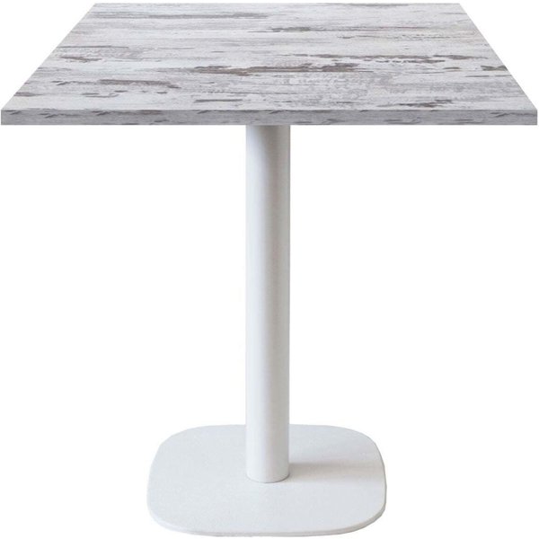 Table Round carrée pied blanc - décor bois ou uni RestooTab; 70x70x75 cm (LxlxH); Plateau chêne/blanc, Structure blanc; carré(e)