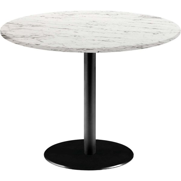 RestooTab Tavolo Rome XL rotondo - laminato pietra & marmo; 75x120 cm (HxØ); Piano tavolo bianco/grigio pietra/marmorizzato, struttura nero; rotonda