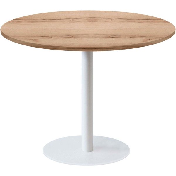 Table Rome XL ronde pied blanc - décor bois RestooTab; 120x120x75x120 cm (LxlxHxØ); chêne/naturel; Structure noir; rond(e)