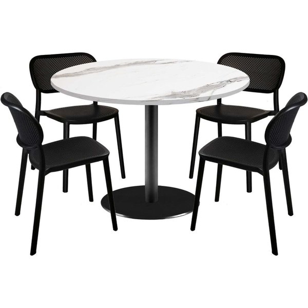 Set tavolo Rome XL rotondo con 4 sedie - laminato pietra RestooTab; 120x120x75x120 cm (LxLxHxØ); bianco/grigio/marmorizzato; struttura nero; rotonda