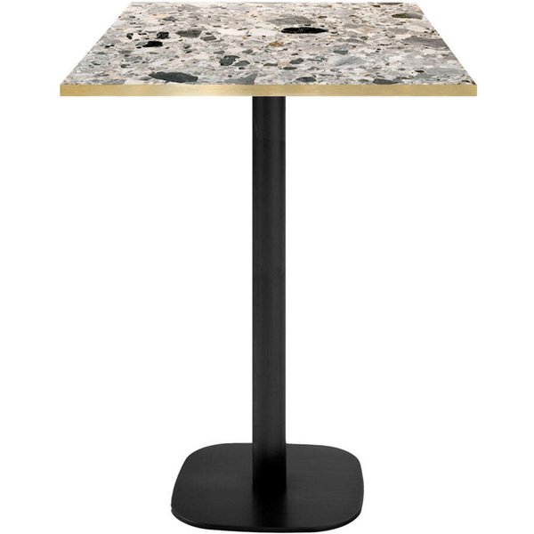 Mange-debout Round carré - chant couleur laiton RestooTab; 60x60x113 cm (LxlxH); Plateau gris taupe/terrazzo/laiton, Structure noir; carré(e)