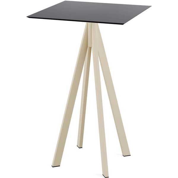Tavolo alto Infinity con struttura color sabbia + piano quadrato in HPL Feros; 70x70x109.2 cm (LxLxH); nero; quadrata