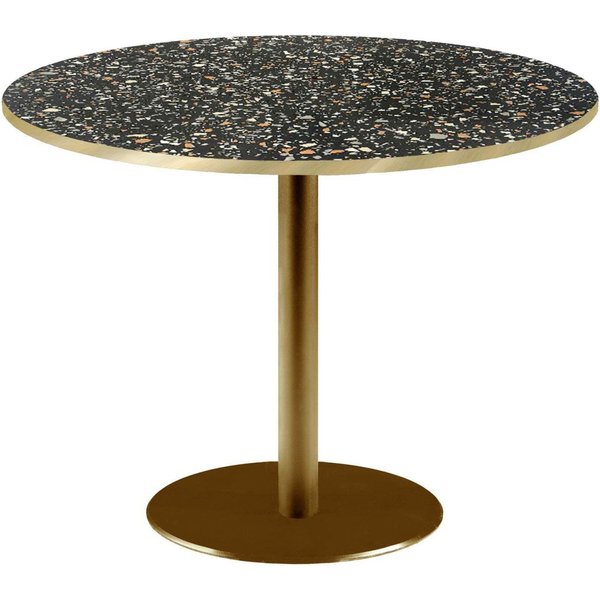 RestooTab Table Rome XL ronde pied doré - décors pierres & chants laiton; 75x120 cm (HxØ); noir/terrazzo/laiton; rond(e)