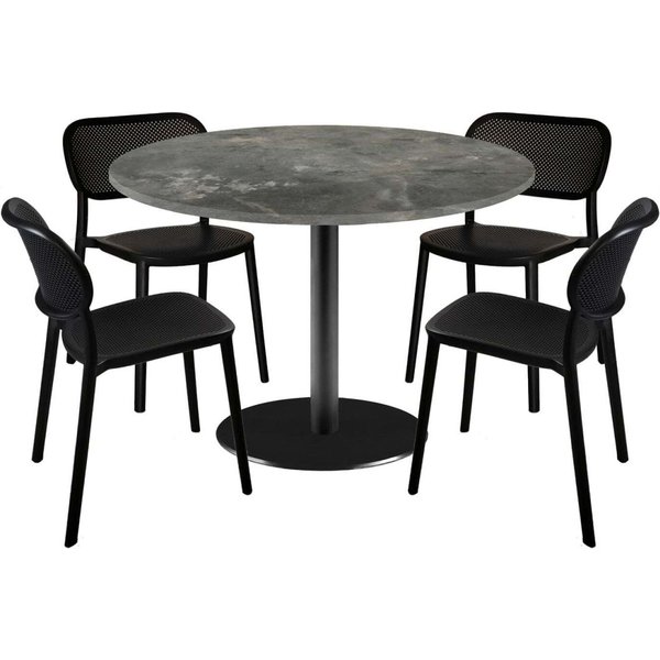 Set tavolo Rome XL rotondo con 4 sedie - laminato pietra RestooTab; 120x120x75x120 cm (LxLxHxØ); grigio/blu; struttura nero; rotonda