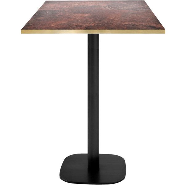 Tavolo alto Round quadrato - bordi color ottone RestooTab; 60x60x113 cm (LxLxH); Piano tavolo metallo arrugginito, struttura nero; quadrata