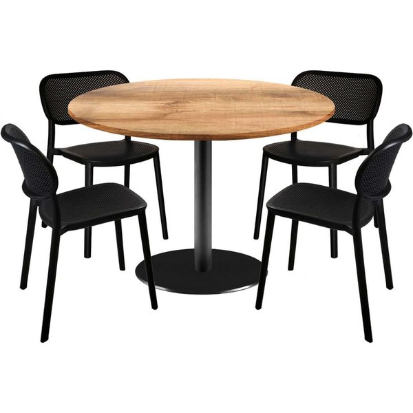 Lot table Rome XL ronde et 4 chaises - décor bois RestooTab; 120x120x75x120 cm (LxlxHxØ); chêne/brun; Structure noir; rond(e)