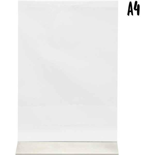 Porte‑affiche transparent A4 - Vertical - Acrylique - Socle en acier inoxydable - Double-face Securit; 7x21x31.5 cm (LxlxH); argenté