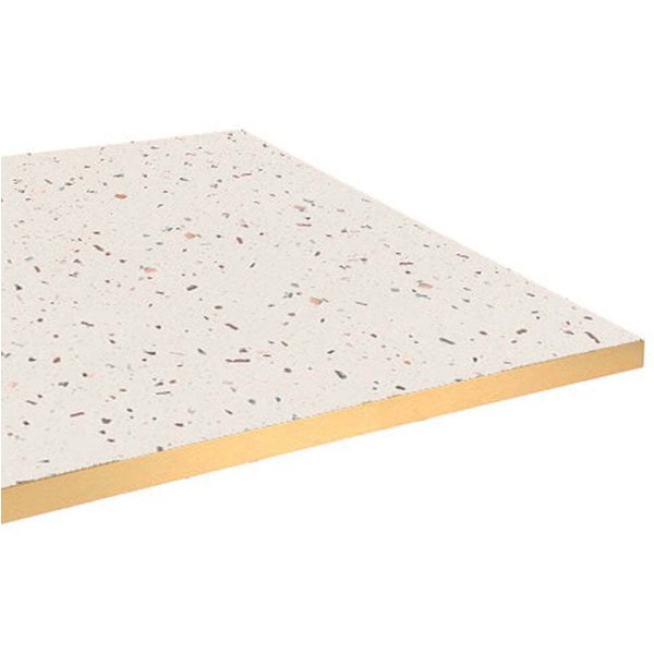Plateau de table rectangulaire, décor terrazzo, chant couleur laiton RestooTab; 160x80 cm (Lxl); blanc/terrazzo/laiton; rectangulaire