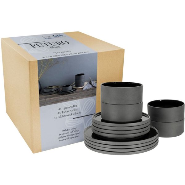 CreaTable Futuro - Set di piatti 12 pezzi; nero