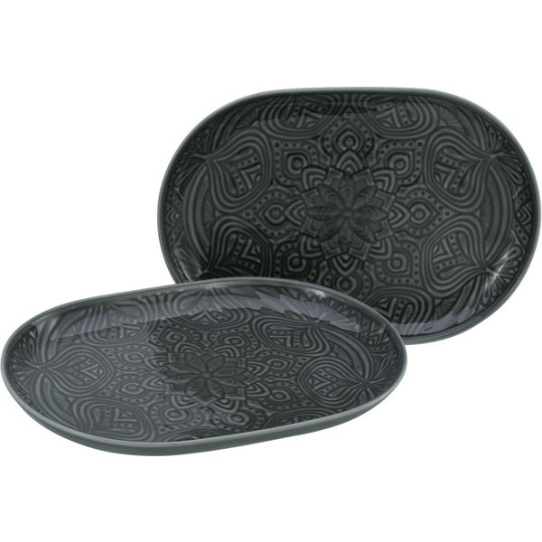 2x CreaTable Orient Mandala Red - Set di 2 piatti; 28x19.5x2.5 cm (LxLxH); grigio pietra; ovale; 2 pz. / Pacco