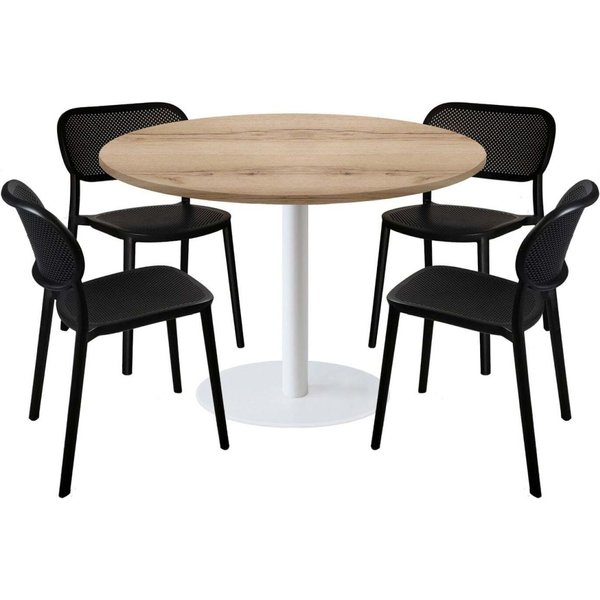 Lot table Rome XL ronde pied blanc et 4 chaises - décor bois ou uni RestooTab; 120x120x75x120 cm (LxlxHxØ); chêne/naturel; Structure noir; rond(e)