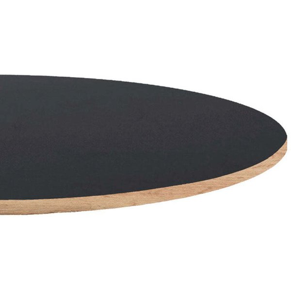 Piano tavolo rotondo, bordi effetto legno RestooTab; 70x70 cm (LxL); nero; rotonda