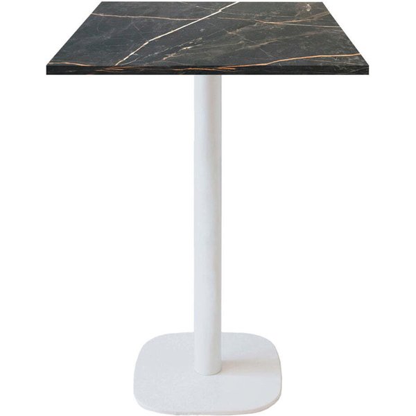 Tavolo alto Round quadrato base bianco quadrato - laminato pietra RestooTab; 60x60x113 cm (LxLxH); Piano tavolo nero, struttura bianco; quadrata