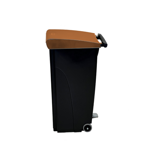 Poubelle à pédale compacte avec couvercle jaune QUATRO; 70 l, 43x81x32 cm (lxHxP); noir/brun; rectangulaire