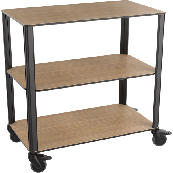 Carrello di servizio elegante Legno scuro, 3 ripiani QUATRO; 90x51x92 cm (LxPxH); quercia/nero