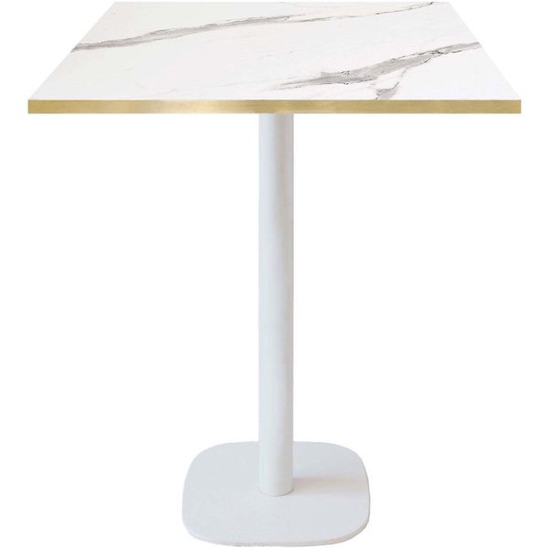 Mange-debout Round carré pied blanc - décor pierre RestooTab; 70x70x113 cm (LxlxH); Plateau blanc, Structure blanc; carré(e)