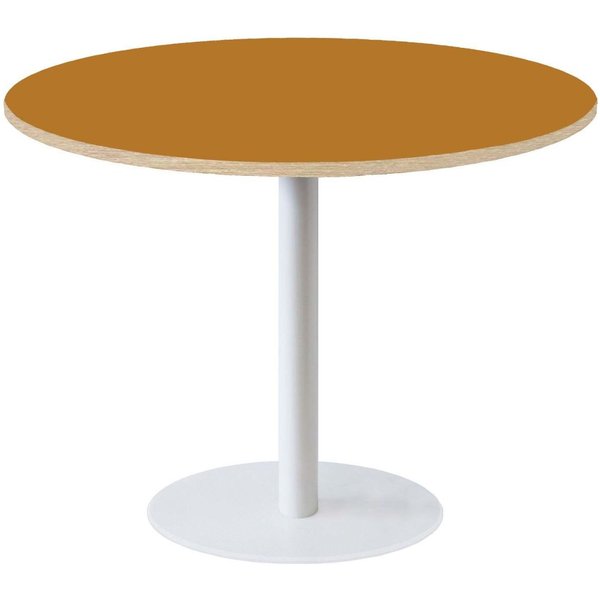 Table Rome XL ronde pied blanc - décors unis RestooTab; 75x120 cm (HxØ); jaune moutarde/brun; rond(e)