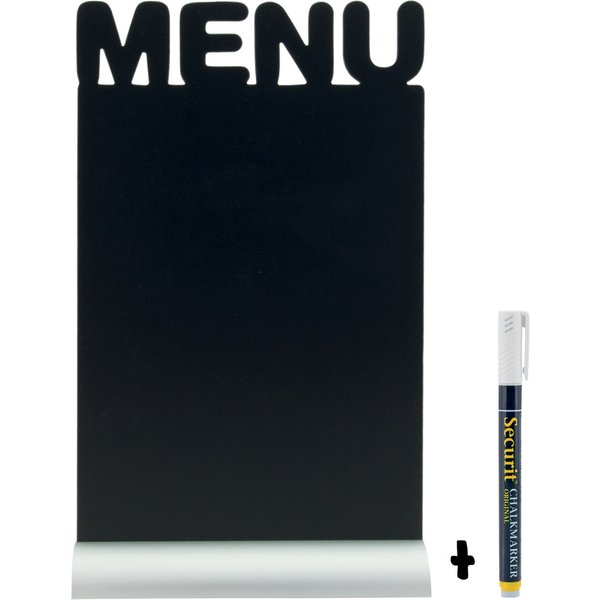 Ardoise de table - menu - socle en aluminium - feutre-craie inclus Securit; 21x33.5 cm (lxH); noir
