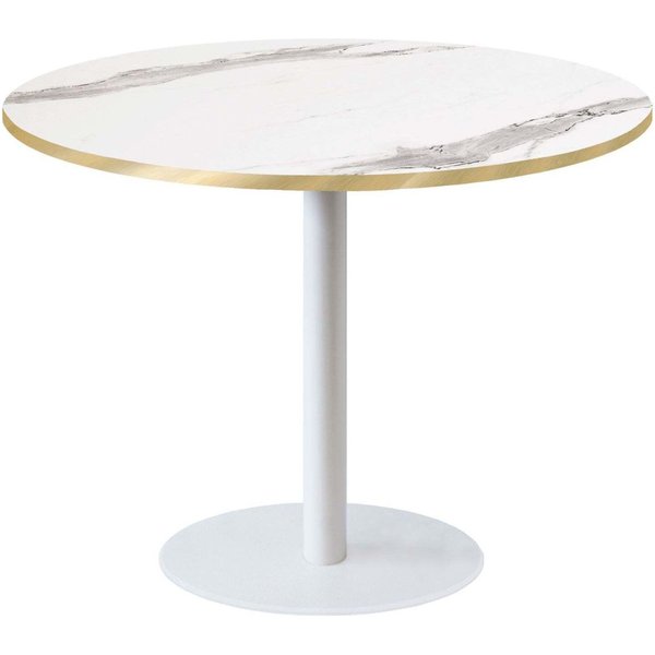 Table Rome XL ronde pied blanc - décor pierre RestooTab; 120x120x75x120 cm (LxlxHxØ); blanc/gris/laiton; Structure noir; rond(e)