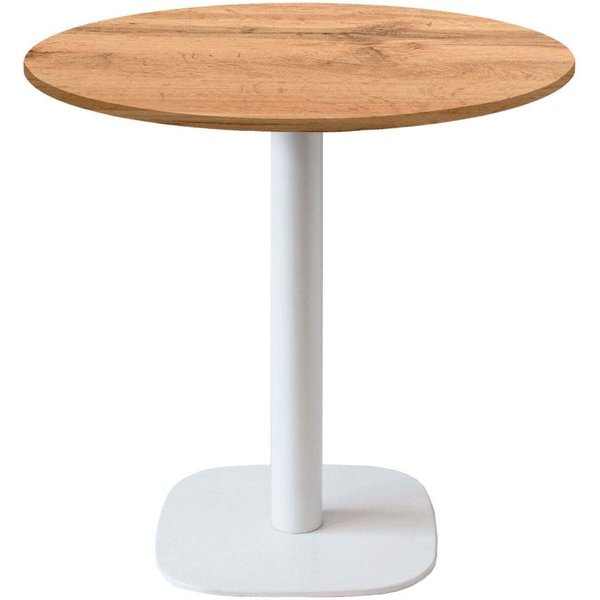 Table Round ronde - décor bois ou uni RestooTab; 75x70 cm (HxØ); Plateau chêne, Structure blanc; rond(e)