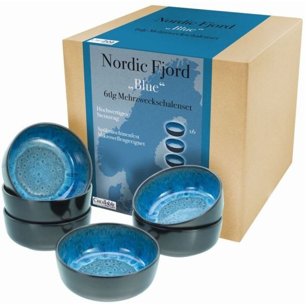 6x CreaTable Nordic Fjord - Set di ciotole da 6 pezzi; 450 ml, 15x6 cm (ØxH); blu; rotonda; 6 pz. / Pacco