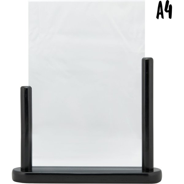 Porte‑affiche de table transparent A5 - vertical - acrylique - Socle bois finition hêtre laqué noir Securit; 7x27x32 cm (LxlxH); noir