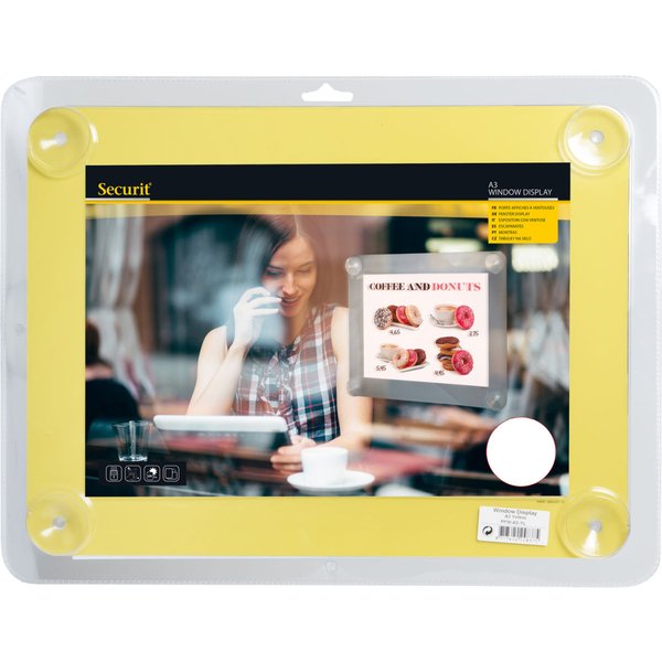 Portamenu A3 per vetrina - Con 4 ventose Securit; 52x39.5 cm (LxH); giallo
