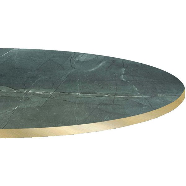 Piano tavolo rotondo, laminato marmo scuro, bordi colore ottone RestooTab; 120x120 cm (LxL); verde scuro/marmorizzato/ottone; rotonda