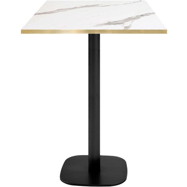 Tavolo alto Round quadrato - bordi color ottone RestooTab; 60x60x113 cm (LxLxH); Piano tavolo bianco, struttura nero; quadrata