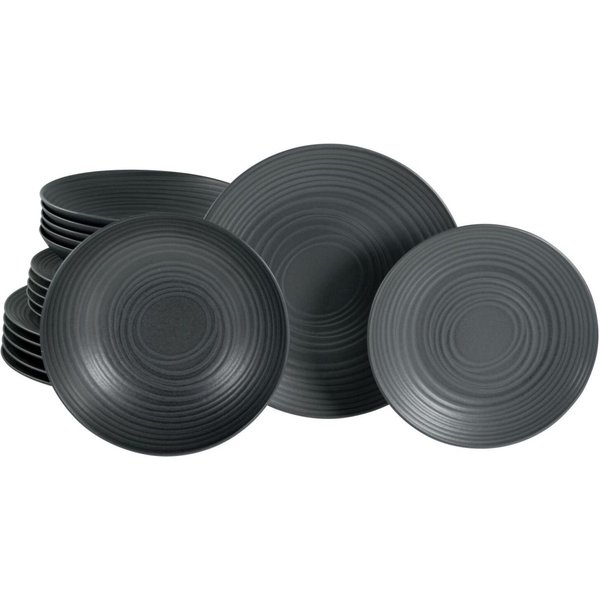 Pietra lavica nera - Set di piatti da 18 pezzi CreaTable; nero