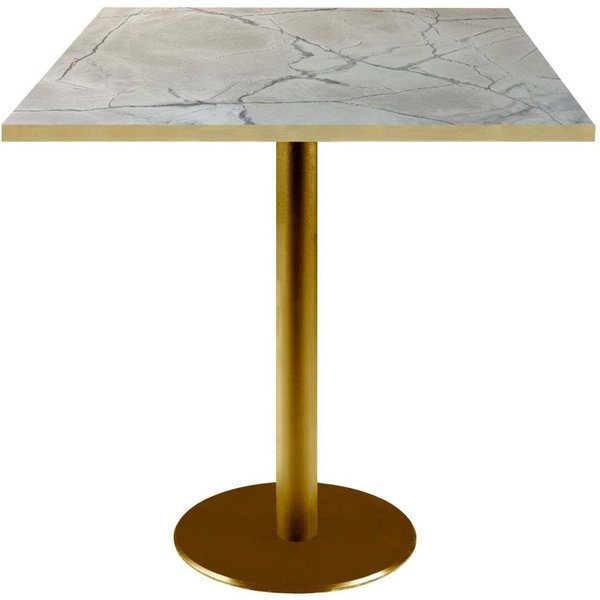 Table Rome carrée pied doré - décors pierres & chants laiton RestooTab; 70x70x75 cm (LxlxH); gris/marbré/laiton; carré(e)