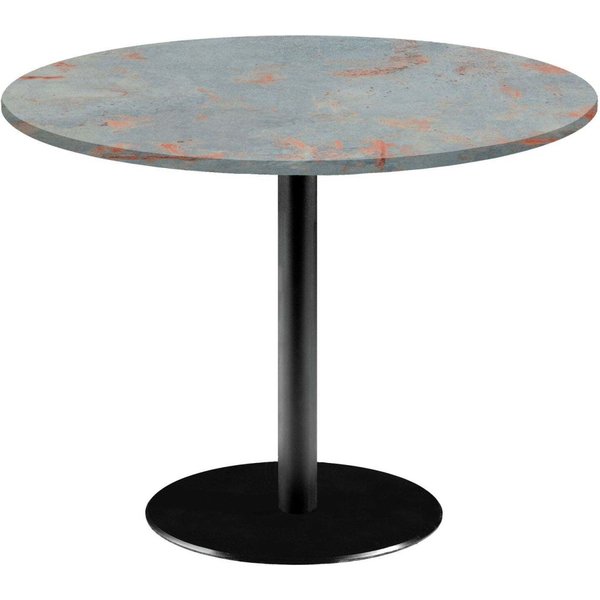 Table Rome XL ronde - décor pierre ou marbre RestooTab; 75x120 cm (HxØ); Plateau métal effet rouillé/gris, Structure noir; rond(e)