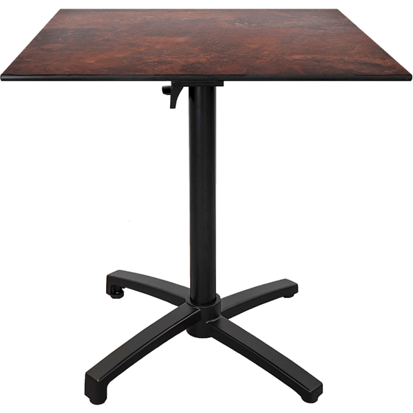Tavolo pieghevole da esterno Diabolo RestooTab; 70x70x73 cm (LxLxH); Piano tavolo metallo arrugginito/marrone, struttura nero; quadrata