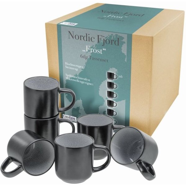6x CreaTable Nordic Fjord - Set di tazze da caffè 6 pezzi; 300 ml, 9x10 cm (ØxH); grigio; rotonda; 6 pz. / Pacco