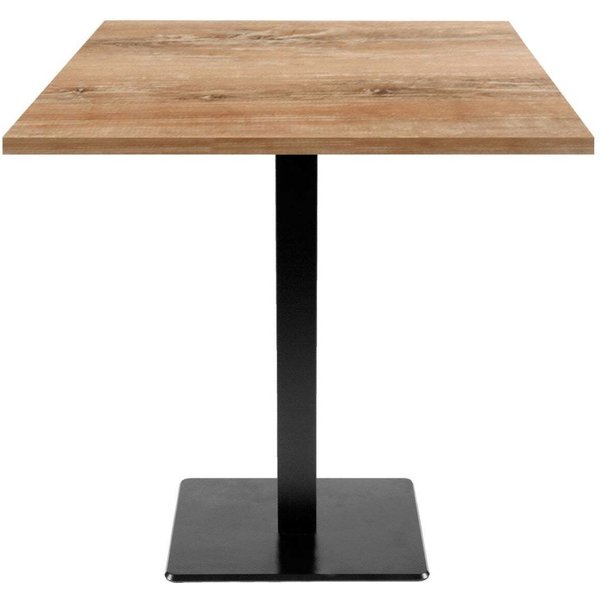 Table Milan carrée - décor pierre ou bois RestooTab; 70x70x75 cm (LxlxH); Plateau chêne vieilli, Structure noir; carré(e)