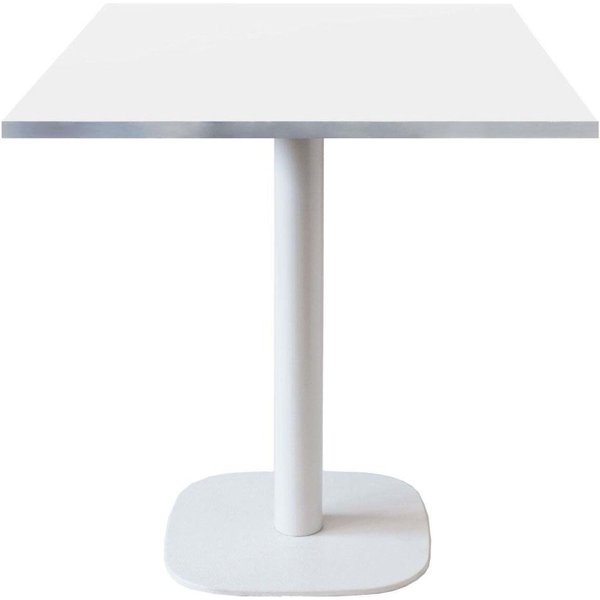 Tavolo Round quadrato base bianco - laminato legno & tinta unita RestooTab; 70x70x75 cm (LxLxH); Piano tavolo bianco/acciaio inox, struttura bianco; quadrata