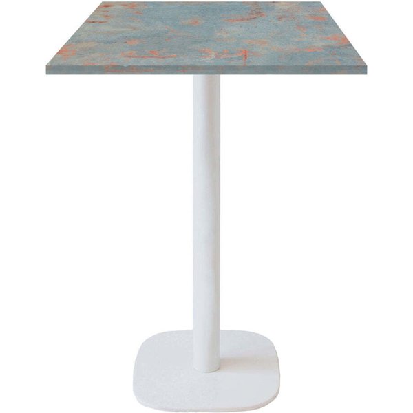 Mange-debout Round carré pied blanc - décor pierre RestooTab; 60x60x113 cm (LxlxH); Plateau métal effet rouillé, Structure blanc; carré(e)