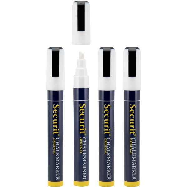 Set di 4 pennarelli gesso liquido Punta obliqua 2-6 mm Securit; 2 cm (L), lunghezza carattere 20 mm; bianco