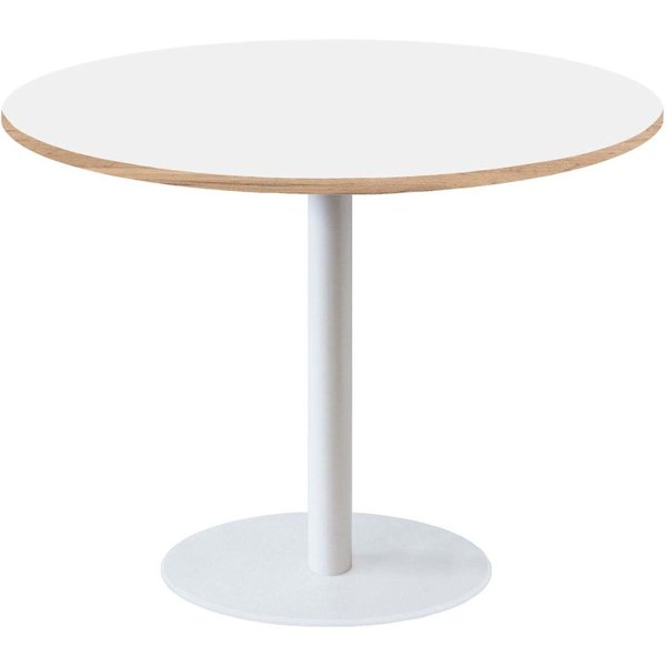 Table Rome XL ronde pied blanc - décor bois RestooTab; 120x120x75x120 cm (LxlxHxØ); blanc; Structure noir; rond(e)