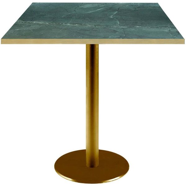 Tavolo Roma quadrato base dorato - laminato pietra & canti ottone RestooTab; 70x70x75 cm (LxLxH); verde scuro/marmorizzato/ottone; quadrata