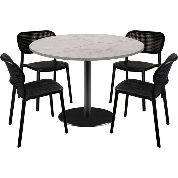 Lot table Rome XL ronde et 4 chaises - décor pierre RestooTab; 120x120x75x120 cm (LxlxHxØ); beige naturel/beige/marbré; Structure noir; rond(e)