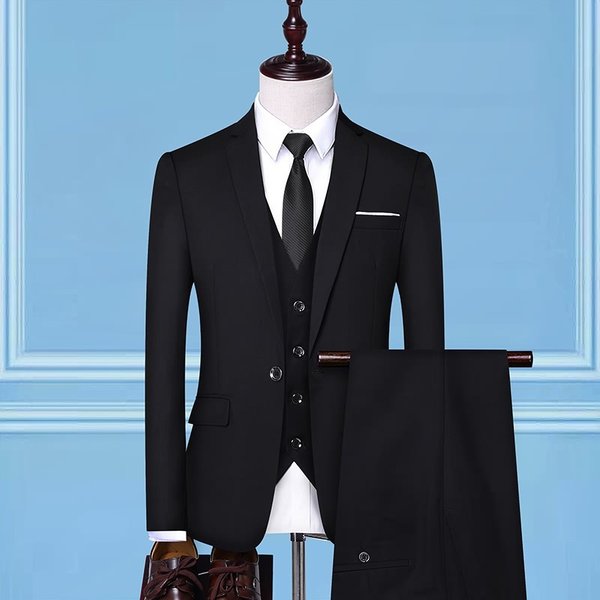Men's Three-piece Suit Business Casual Korean Professional Formal Wear (Shirt+Pant+Vest+Coat)